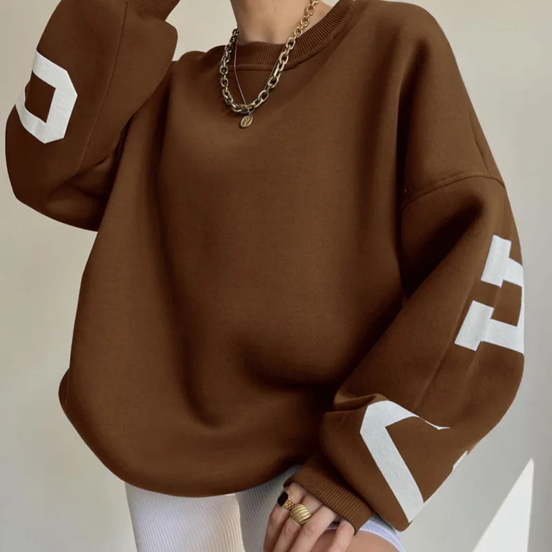 Women's Casual Sweatshirts Fashion Letter Print Versatile Top Long Sleeve Jersey Cost Effective Pullover Loose Hoodie Streetwear