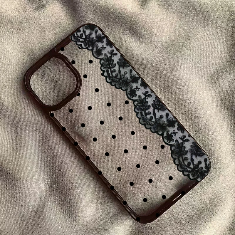 Trendy Lace Polka Dot Shockproof Phone Case – Transparent TPU Protective Back Cover