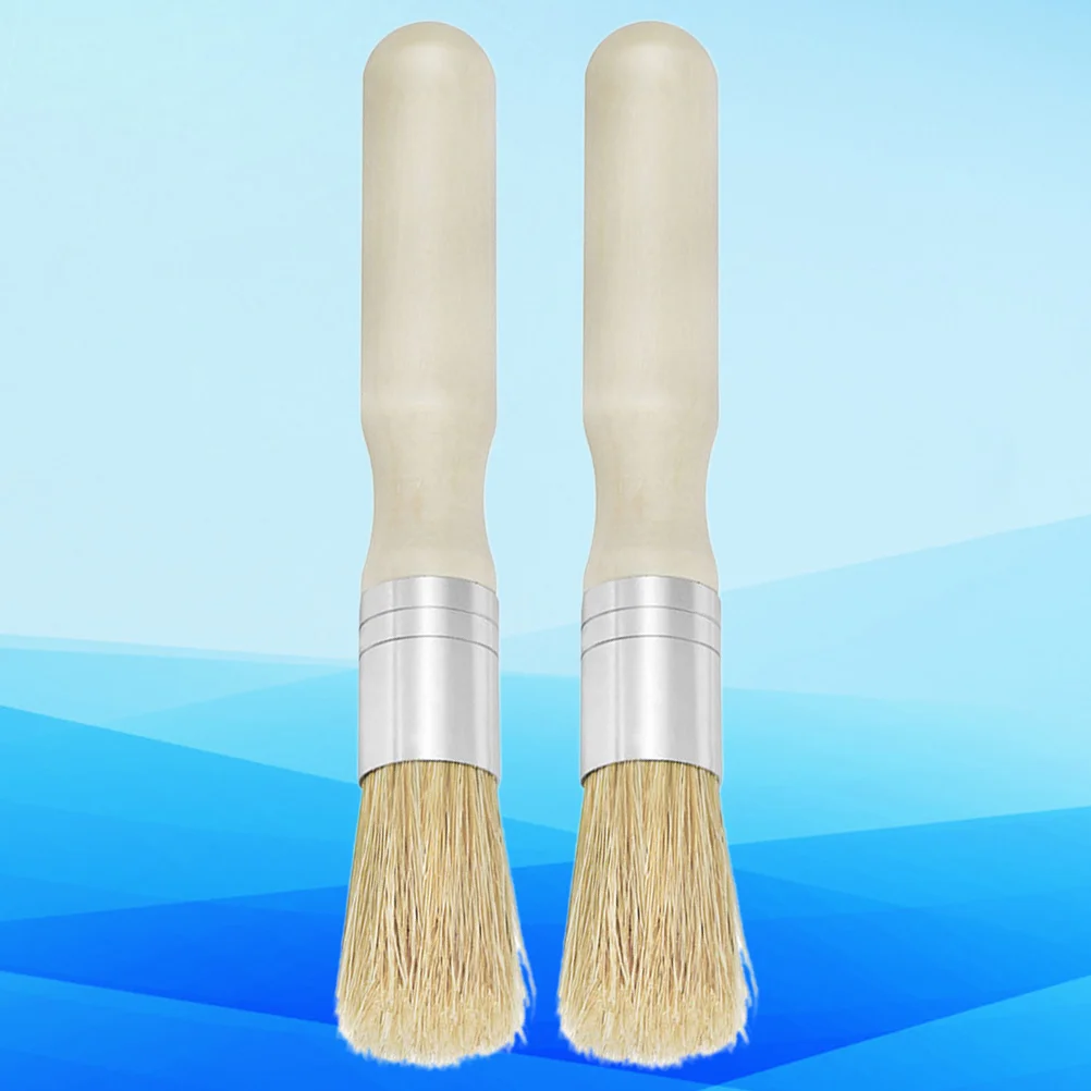 2pcs Chalk Wax Brush Round Hair Wood Handle Painting Waxing Tool For Stencils Furniture ( Beige ) 4