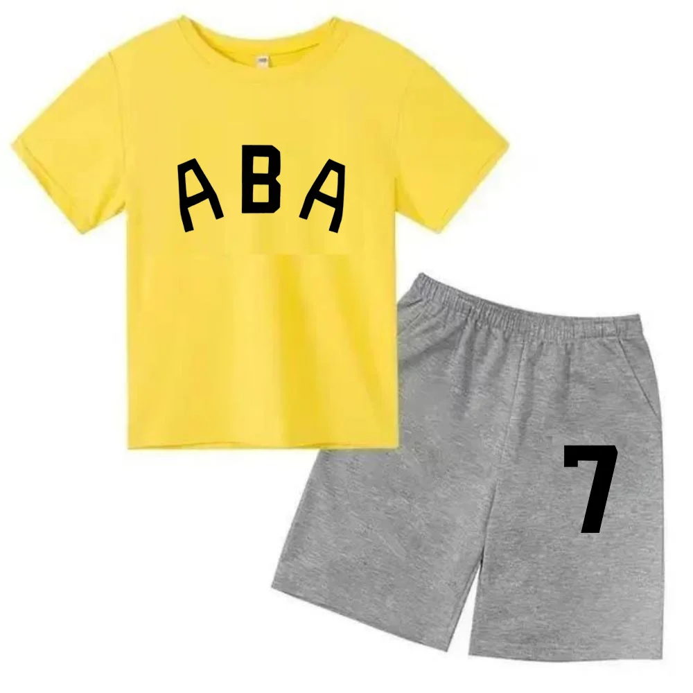 thumbnail image 1 of Ropa de bebé con estampado de letras para niños y adolescentes, conjunto de camiseta y pantalones cortos de verano de 2 piezas, conjunto informal de manga corta para niños y niñas, 1 of 4