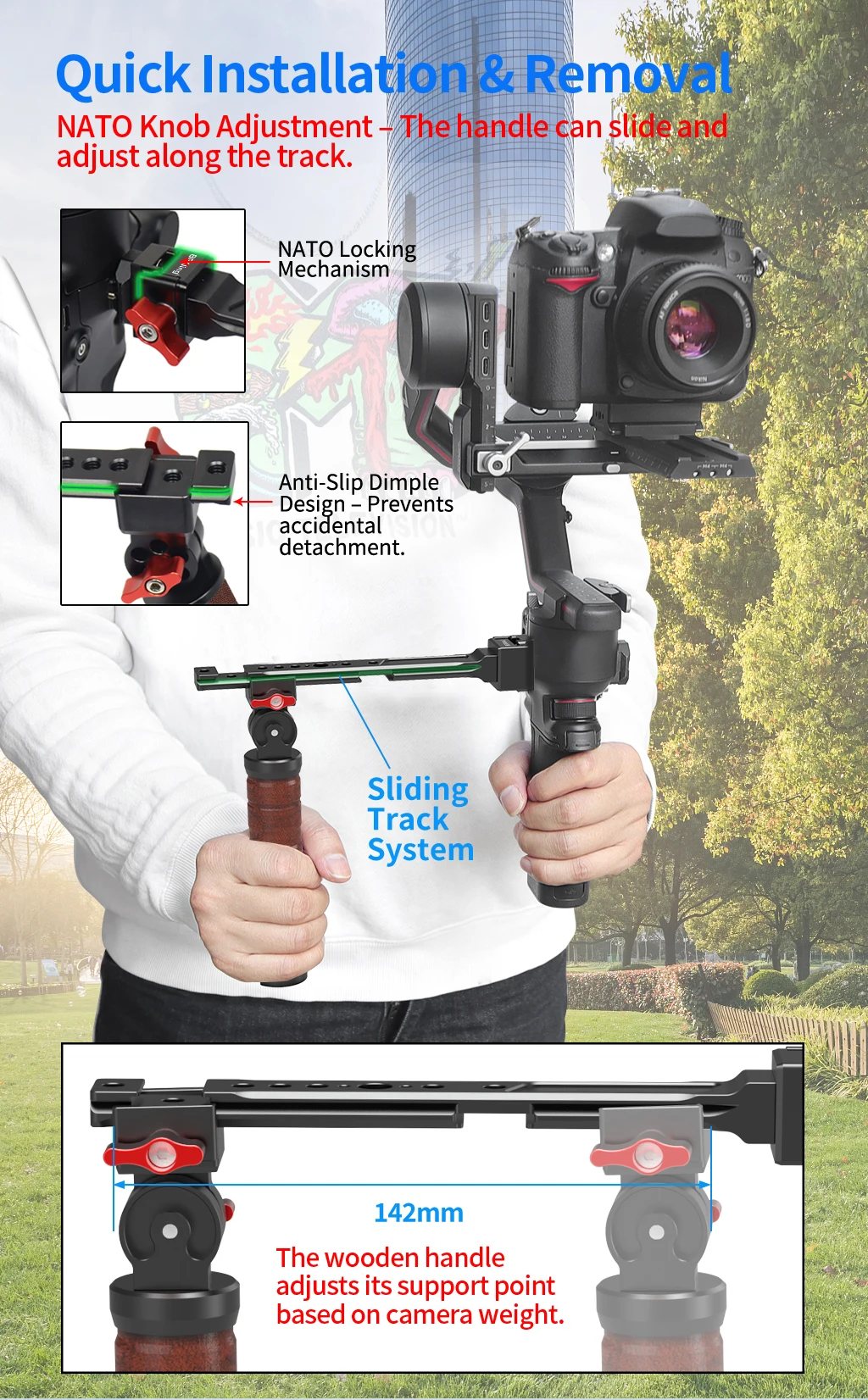 Für DJI Ronin RS3 RS4 Pro Handheld Gimbal Verlängerung Dual Seite Handgriff Schnell Montieren Schiene Clamp Griffe Grip Stabilisator Halterung – Detail 6