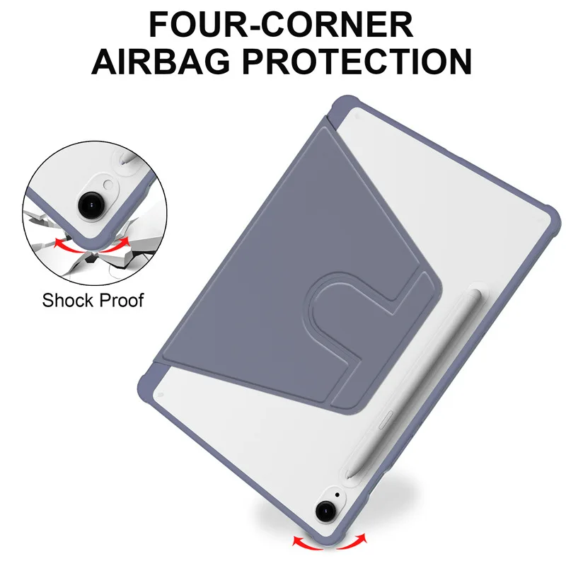 Enhanced Rotating Tablet Stand Case - Clear Shockproof Acrylic Cover