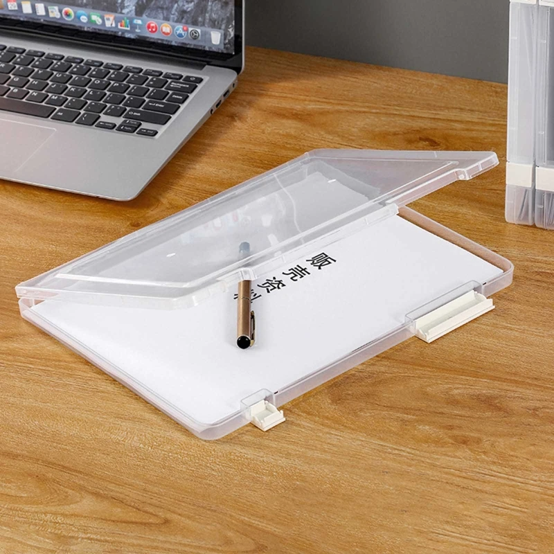 Storage Box A4 File Box Slim Portable Transparent Plastic for Office