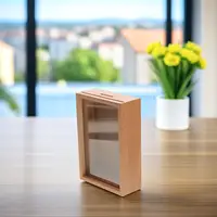 Wooden Piggy Bank 6 Inch Money Box Clear Window Photo Frame Tip Jar Wood Acrylic Compact Gift Families Friends 2
