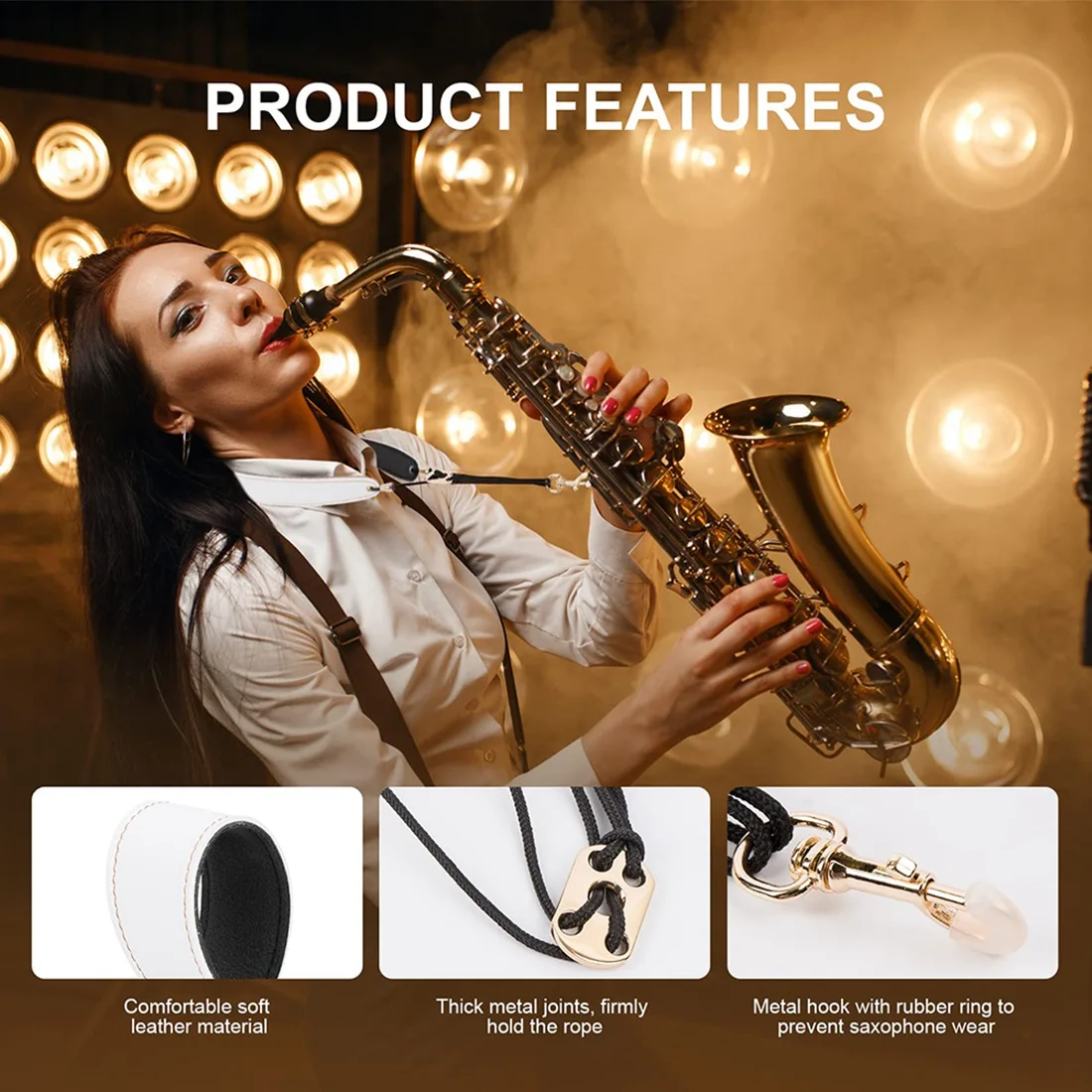

Ремешок для саксофона на шею, ремешок на шею Alto Sax, ремешок на шею для кларнета, белый кожаный ремешок на шею, белый + черный
