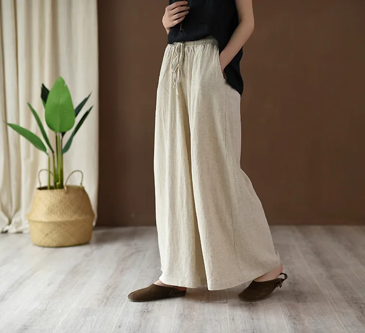 cropped leggings Full Length Wide Leg Pants Vintage Loose Elastic Waist Solid Color 2022 New Summer Clothes Pockets Women Pants RV874 carhartt pants