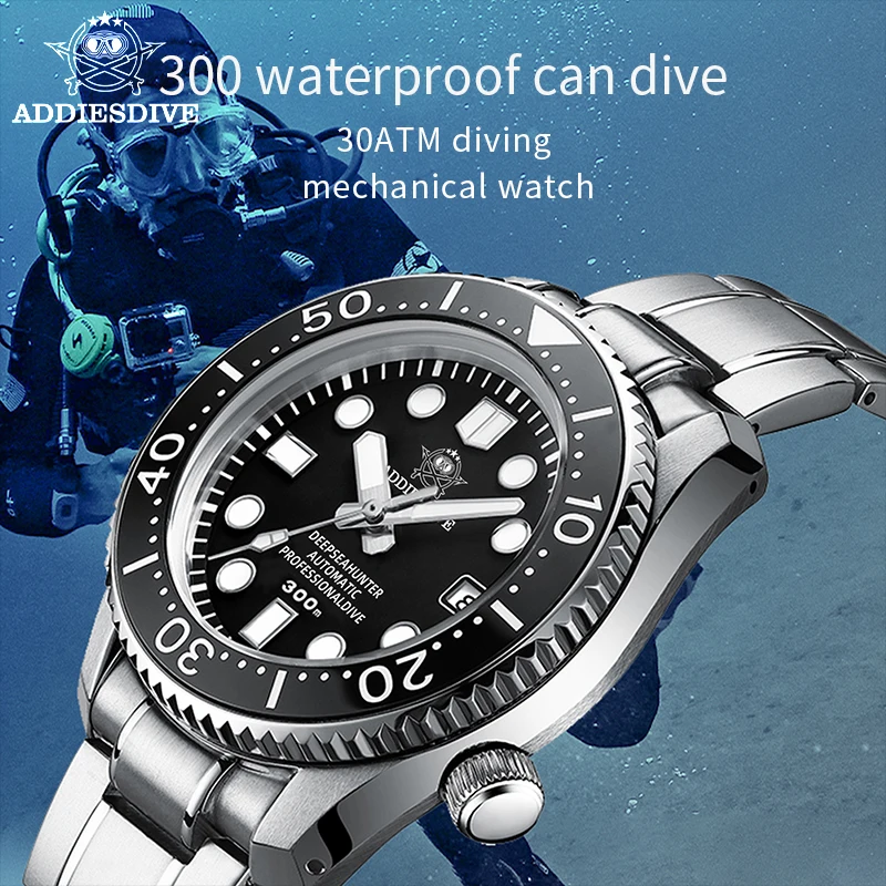 ADDIESDIVE Men's Watch Sapphire 300m Waterproof Ceramic Bezel C3 Japan NH35 Diving Automatic Mechanical Watch Relogios Masculino