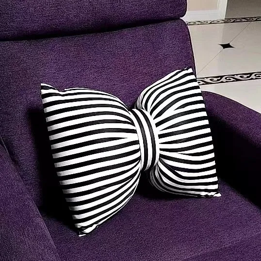 25X18CM Rosa Streifen Bogen Kissen Sofa Zurück Kissen Büro Lenden Kissen Fotografie Kissen – Detail 7