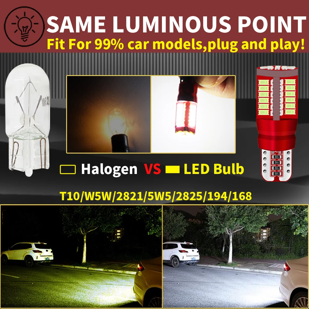 Partsam 194 168 LED Bulbs White, Super Bright T10 2825 Car Interior Dome  Lights Bulbs 6000K 5050-SMD Chipsets Error Free for Car Dome Map Door