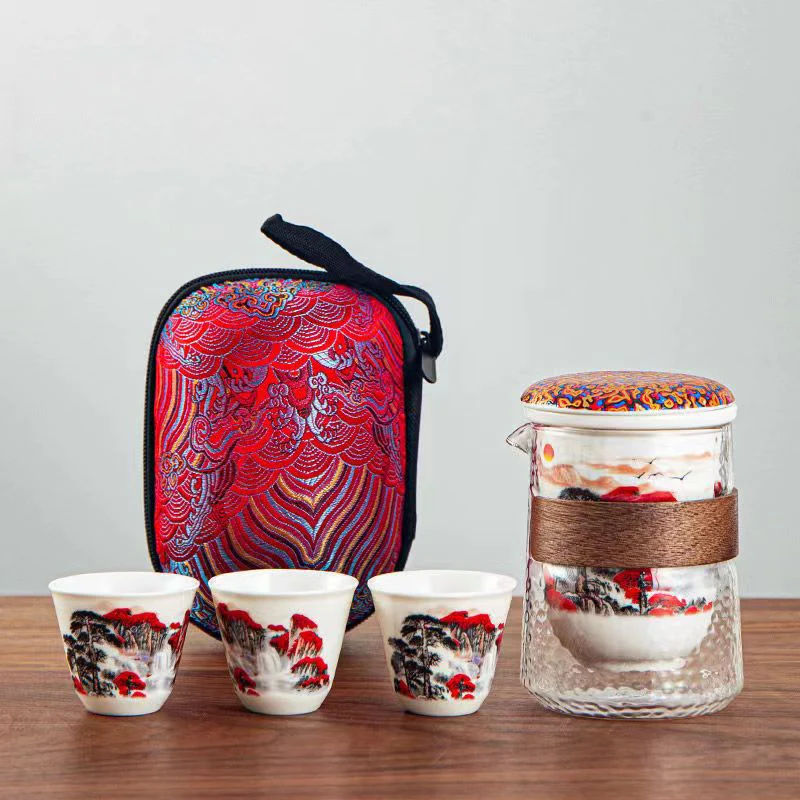 High quality white porcelain travel tea set 3 cup 1 pot 1bag,tea cup teapot Chinese ceramic teapot kettle porcelain gaiwan mug