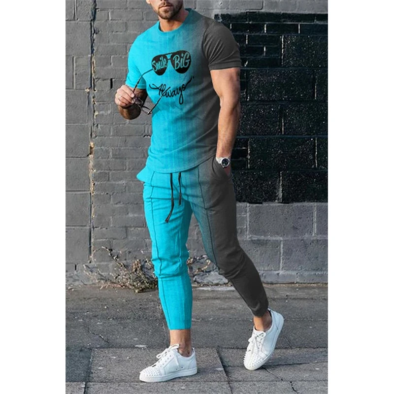 Men's Tracksuit 2 Piece Sets Oversized T Shirts Trousers Summer Jogging Set Hip Hop Men Fashion 3D Printed Male Clothing S