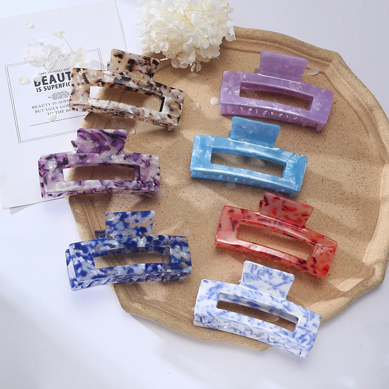 

YanwenxKorean Style Hair Claws Elegant Acrylic Hairpin Leopard Print Hair Clip Large Geometry Headwear for Girl Hair Accessories
