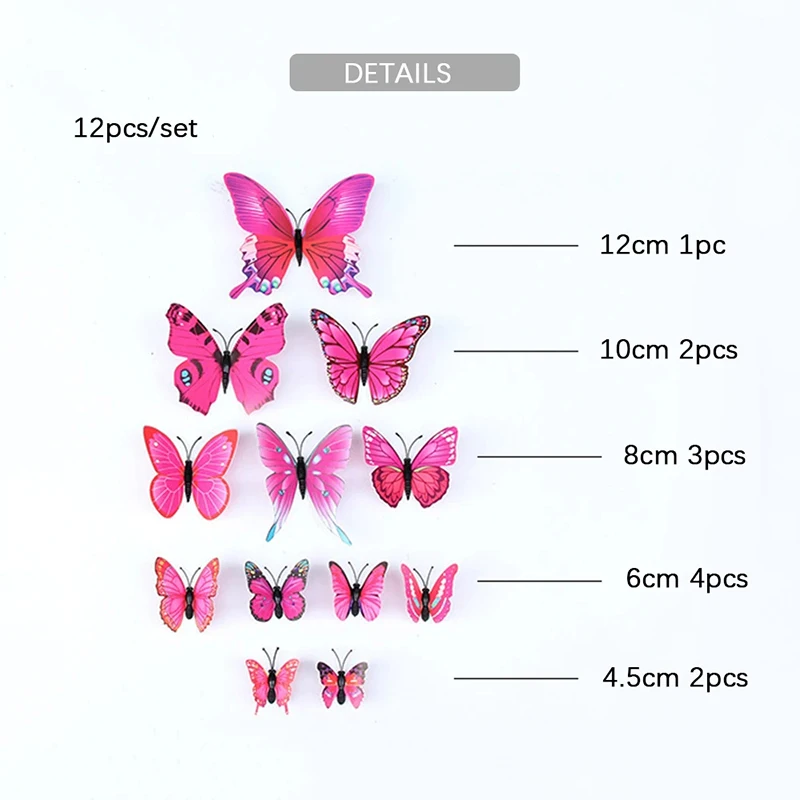 12Pcs Butterfly Fridge Magnet Refrigerator Magnetic Sticker 3D Cute Colorful Creative Message Board Reminder for Home Decoration