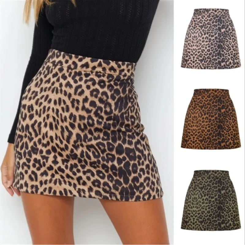 

2022 Women's Suede Hip Wrap Skirt Sexy Leopard High Waist Zipper Autumn Winter A-line Skirt Girl Beige Universal