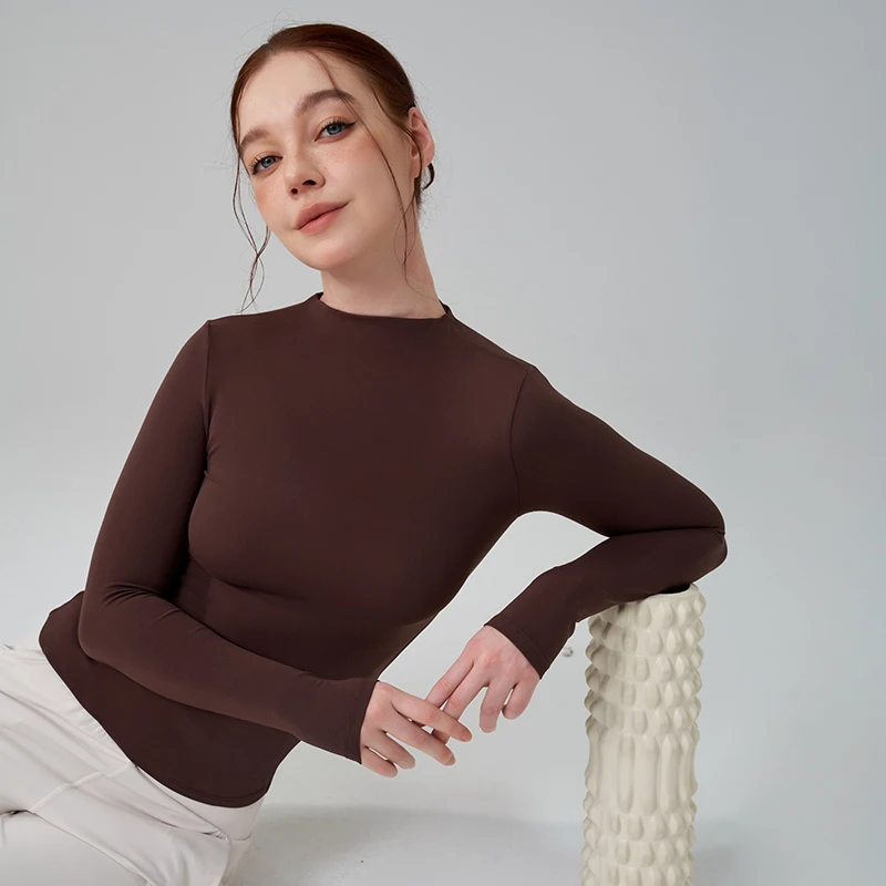 5 Colors Half-High Collar Slim Fit Yoga Top Women's Pilates Pullover Sports Long Sleeve High Elastic Fitness T Shirt sports t shirt yoga top yoga shirt sports shirt
