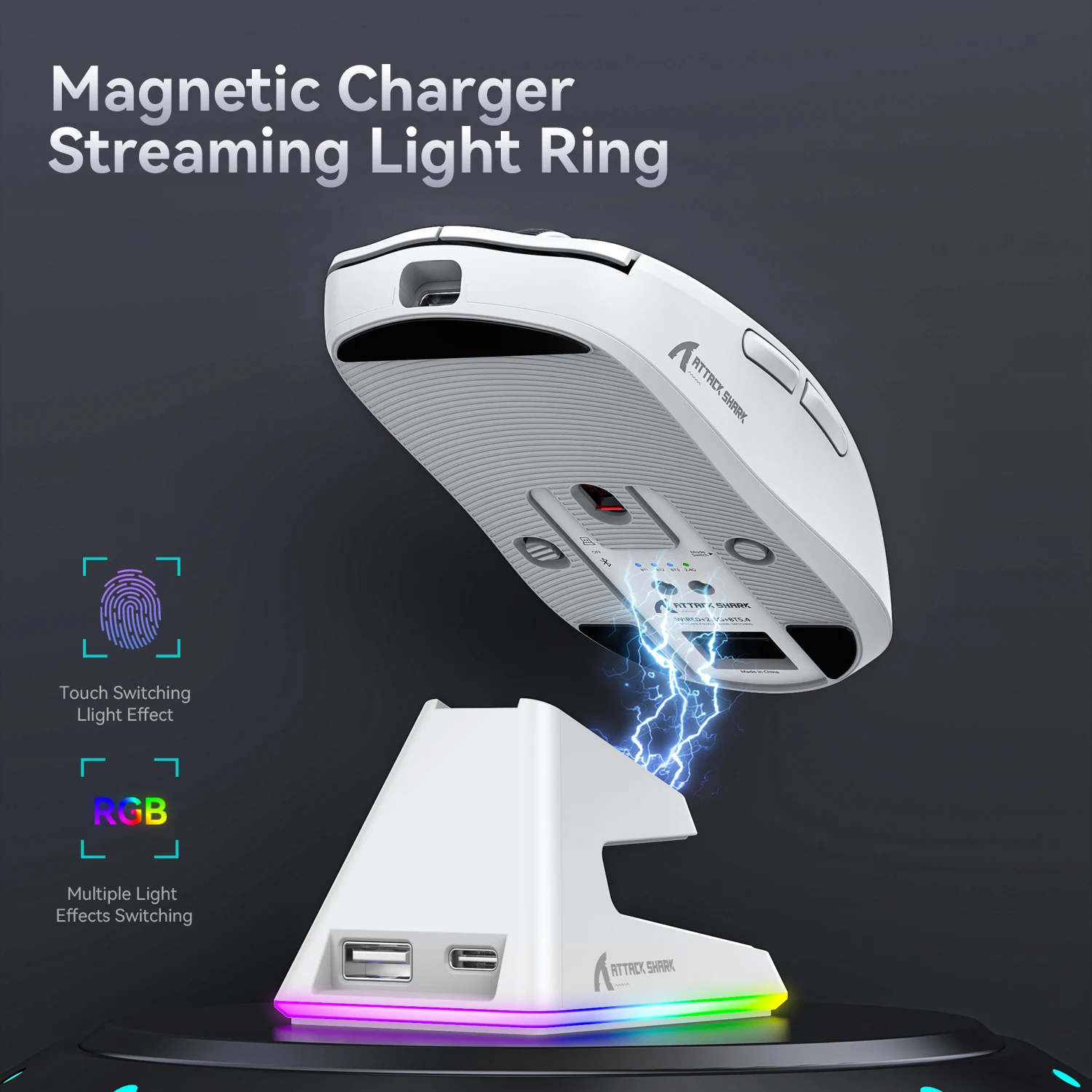 Gaming Mouse Attack Shark X6 PAW3395 Bluetooth Tri-Mode Connection RGB Touch Magnetic Charging Base Macro