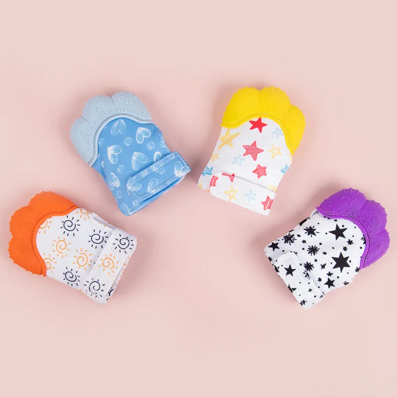 Baby Teether Cartoon Print Child Gloves Kids Children Baby Teethers Anti-eating Hand Teething Baby Care Supplie
