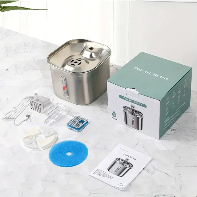1pc  cat water dispenser stainless steel automatic pet water dispenser with visible water level window, 5
