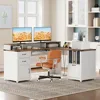 Farmhouse 69" Executive L Shaped Desk with Drawer, Home Office Desk with Charging Station, Corner Computer Desk 1