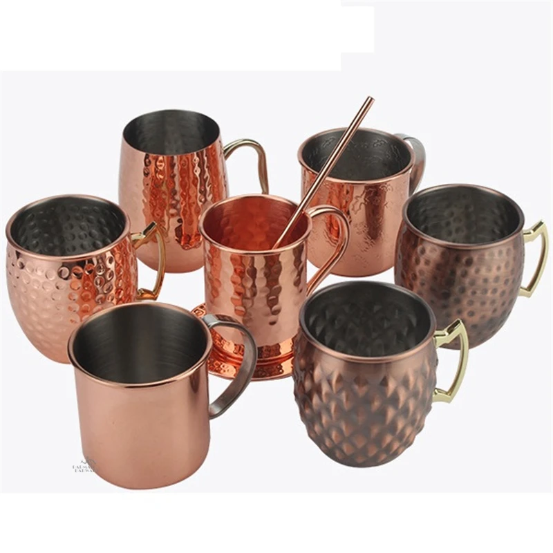 4pcs 550ml Matte Bronze Hammered Copper Plated Moscow Mule Mug Beer Cup Coffee Cup Mug Copper Plated Drinkware