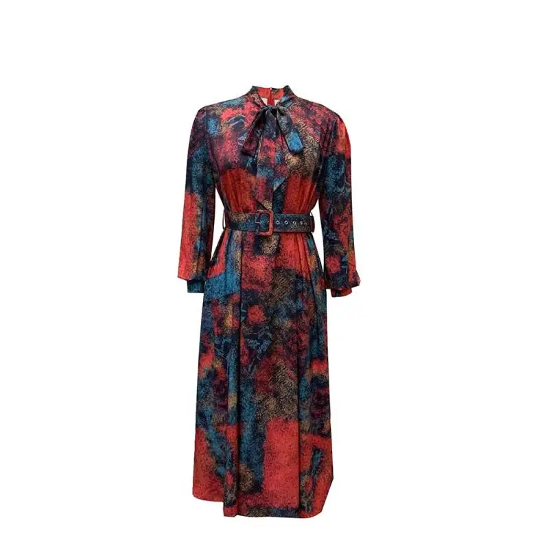 

Send belt spring 2022 new long sleeve high waist printed large banquet dress designer red black