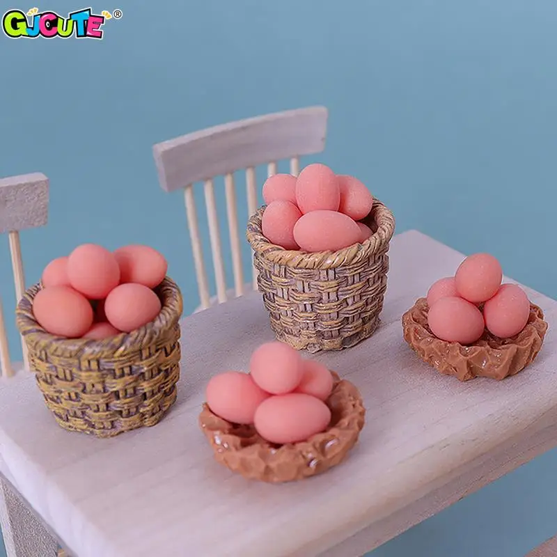 

1Pc 1/12 Dollhouse Miniature Chicken Egg And Nest Mini Garden Decor Dolls House Accessories Micro Landscape Ornament