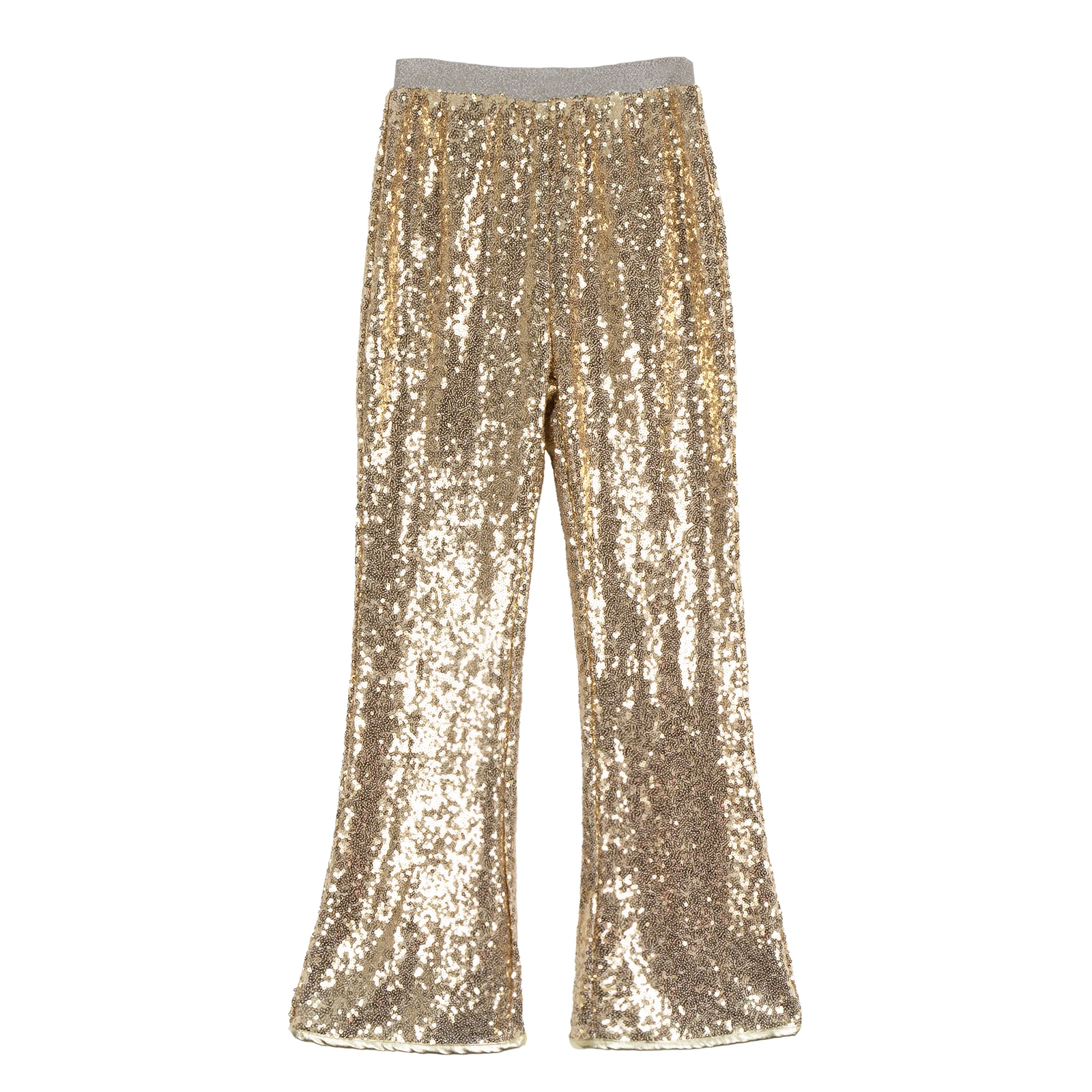 Sequin Bell Bottom Pants Pink 70s Disco High Waist Flare Pants