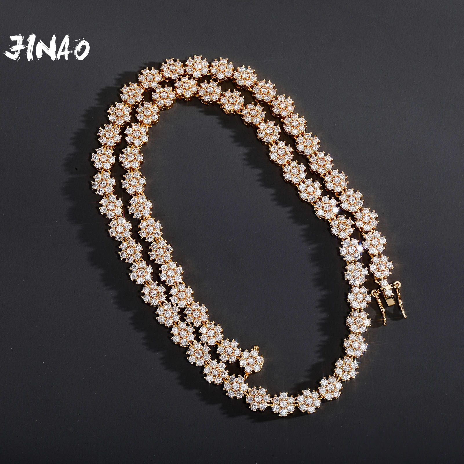 

JINAO Plum Blossom Design High Quality Ice Cravejado AAA+ Cubic Zircon Tennis Chain European and American Style 7mm Necklace