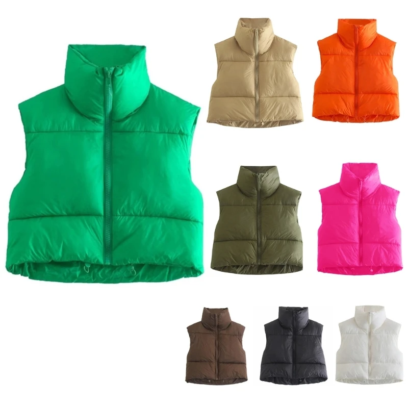 Women Warm Puffer Vest Lightweight Padded Sleeveless Zipper Up Waistcoat Gilet F0T5 - 2