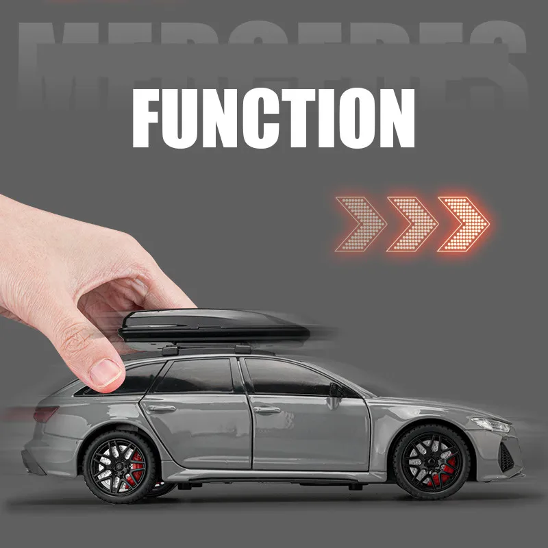 1/24 Audi RS6 Toy Car Model 1:24 Diecast Racing Vehicle Miniature Pull Back Sound Light Doors Openable Collection Gift For Kid 5