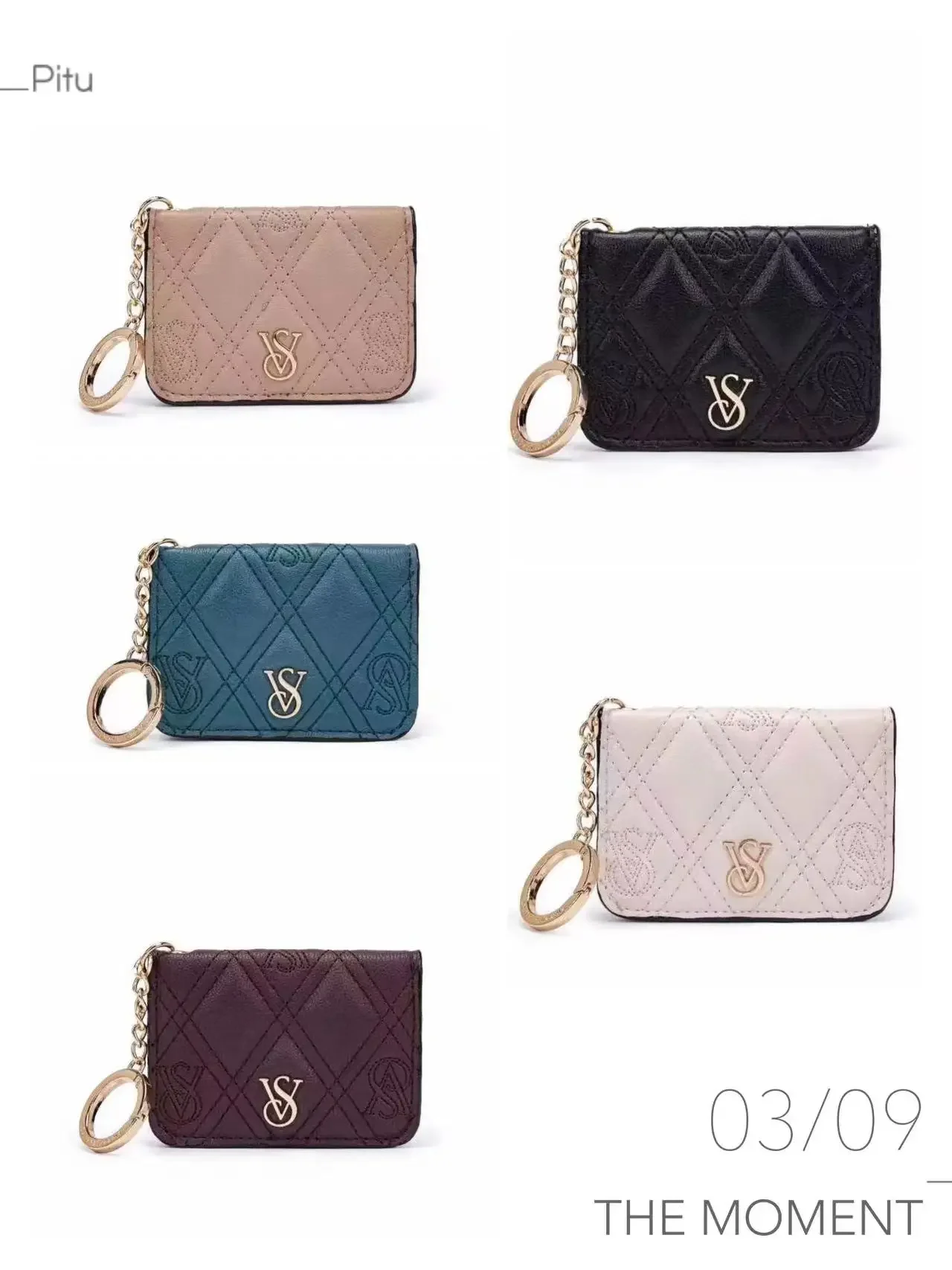 Cartera plegable Vs, llavero, tarjetero, Patchwork de Burdeos, novedad