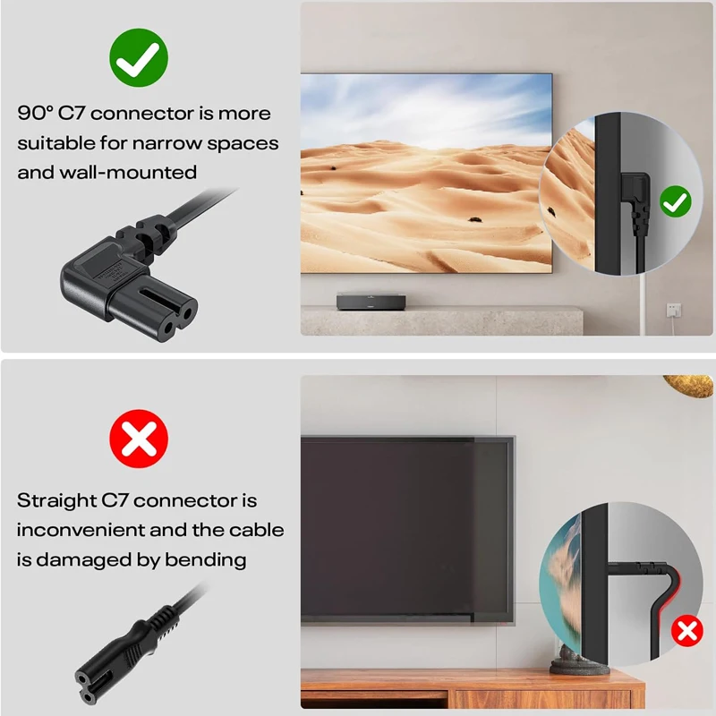 European Figure 8 AC Power Cable, 90 Degree Angled Plug