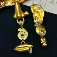 Exaggerate Eye Lips Nose Eye Stud Earring Brass Heavry Metal for Women Jewelry 2024 New Europe And America Vintage 1