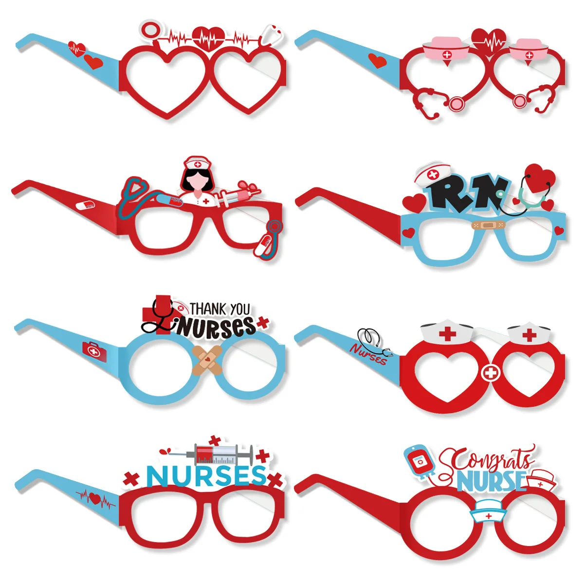 Doctors Nurses Day Paper Glasses,Nurse Graduation Paper Eyeglasses, Congrats Nurse Photo Props,Thank You Nurses Glass,8pcs