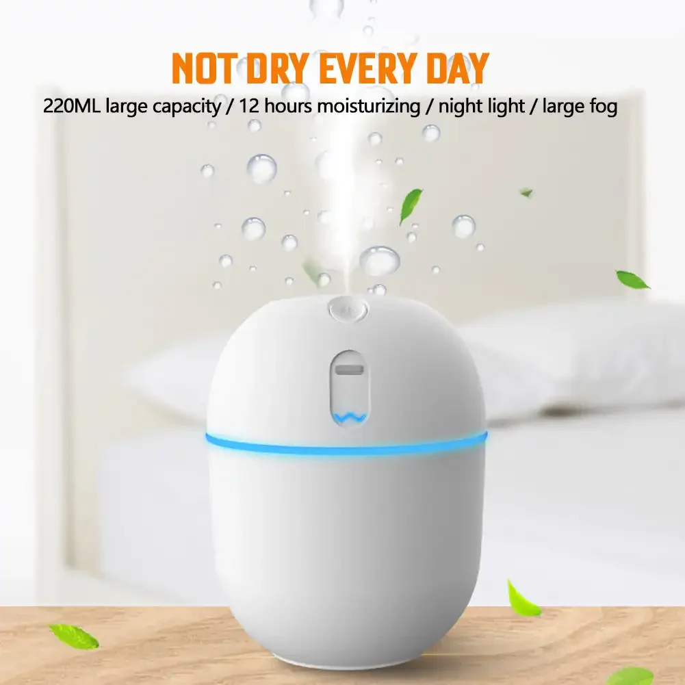 220ML Mini Air Humidifier Night Light USB Plug-in Cool Mist Sprayer Car Bedroom Office Home