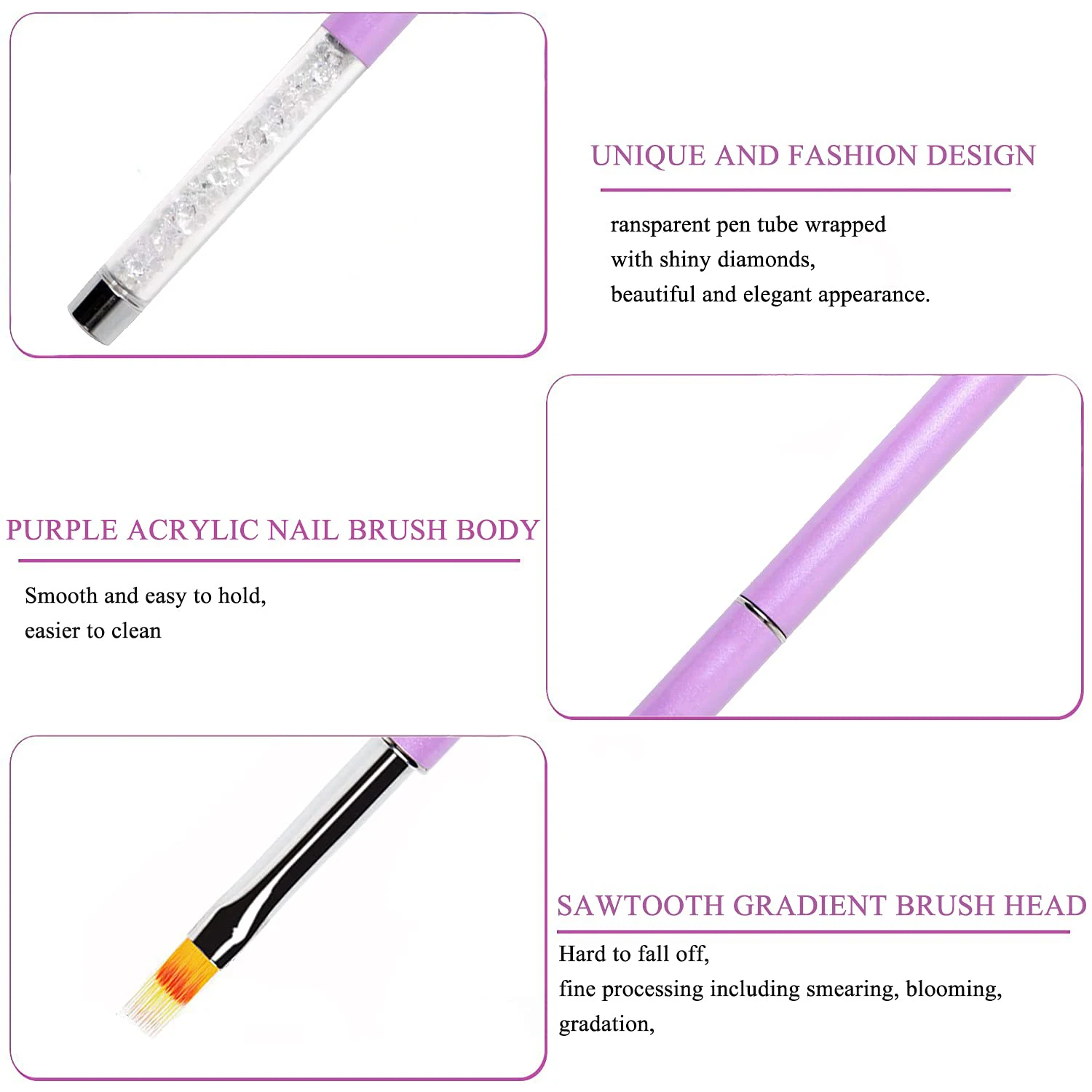 1Pcs Nail Brush Nail Art Gradient Painting Brush With Rhinestone Handle For Nail Design, For Gel Nails 2