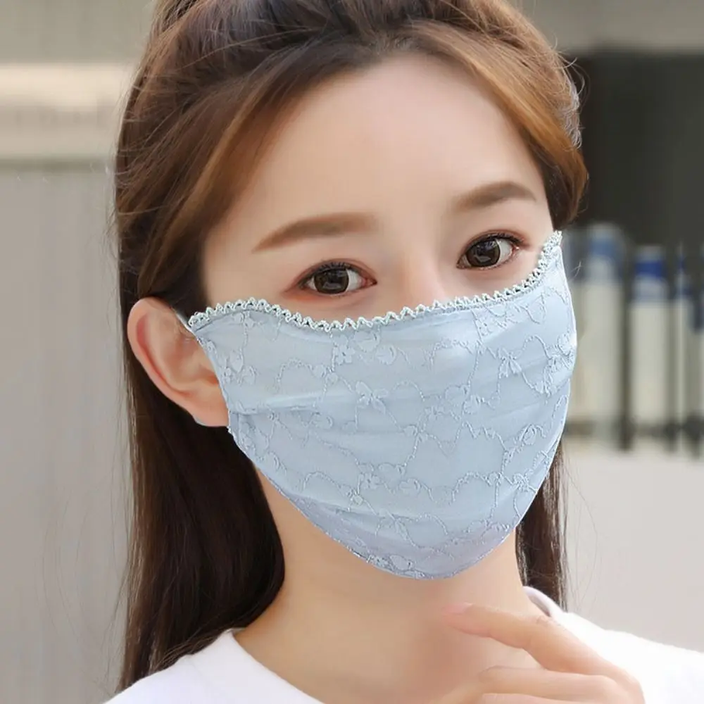 

Flower Sunscreen Lace Mask Hanging Ear Sunshade Sunscreen Face Cover Solid Color Adjustable Strap UV Protection Mask Cycling