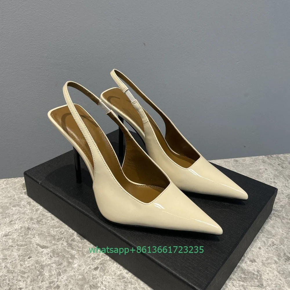 

Slip On Back Strap Slingback Thin High Heels Patent Leather Square Shallow Women Pumps Pointed Toe Sexy Fashion Sandasl Pumps