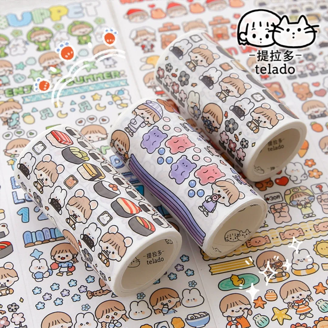 Telado Rainbow Island And Paper Hand Ledger Cute Figure Girl Hand Ledger Japanese Decal Decoration Sticker Hand Ledger Tape