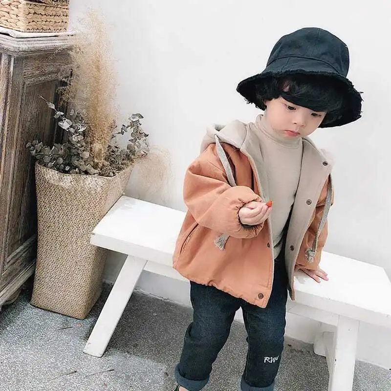 Autumn Children Boy Sweatshirt Coat Loose Spliced Thicken Warm Infant Baby Boy Jacket Casual Double Sided Toddler Boys Outerwear