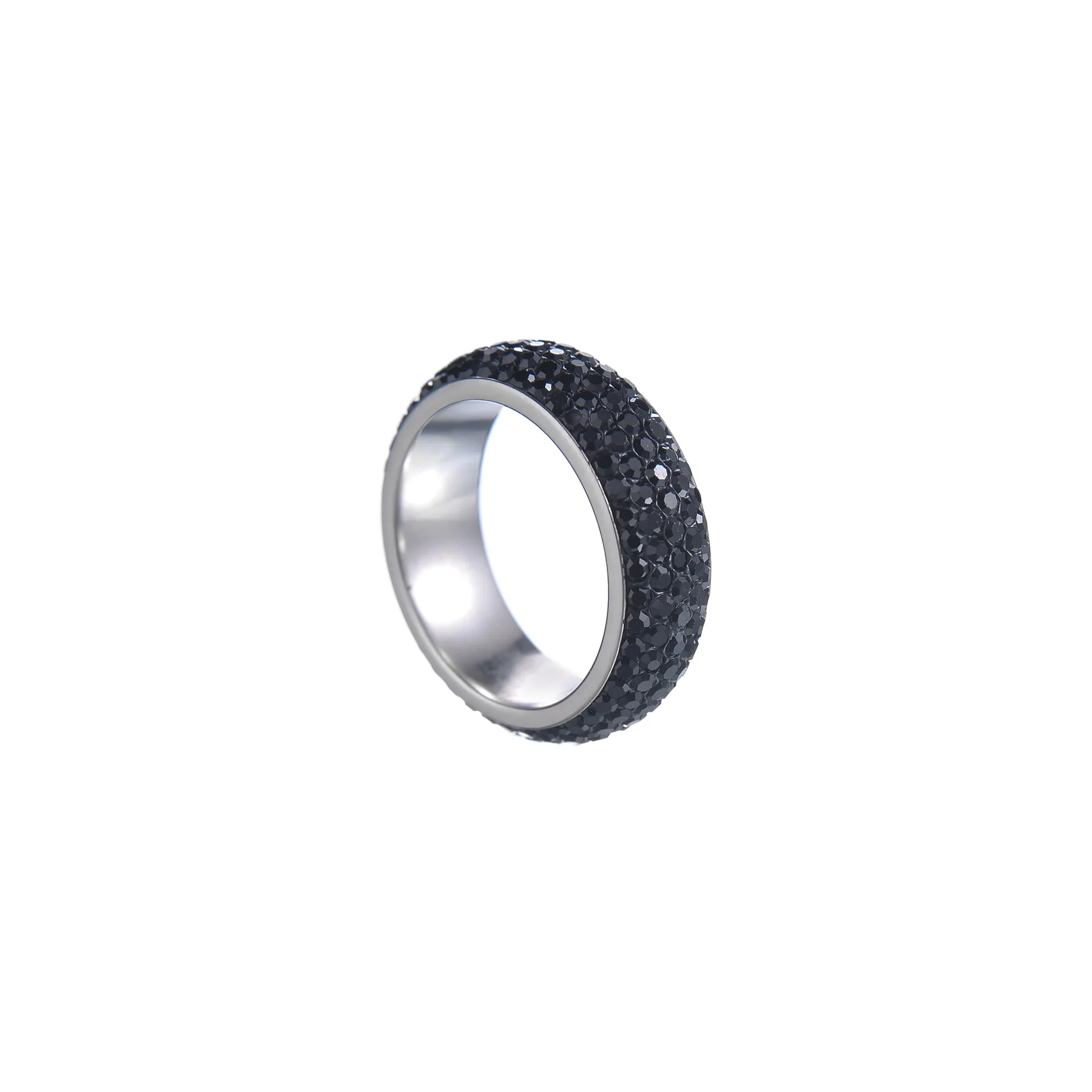 Full 5 Row Black Crystal Ring For Women Stainless Steel Wedding Rings Fashion Jewelry Aniversary Zircon,wedding rings,womens ring,finger rings,jewelry rings,ring jewelry