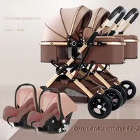 Nouvelle poussette double 3-en-1 2025 avec siège auto, poussette portable pliable à vue haute pour nouveau-né, peut assister ou allonger le bébé 1