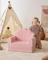 Kids Couch, 2-in-1 Soft Toddler Couch Fold Out, , Pink 2