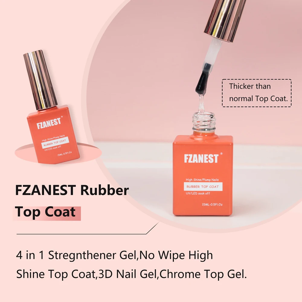 FZANEST Nail Supplies Rubber Top Coat Uñas Nail Tech Thicker Gel Nail Polish 3D Design Gel Nails Art Shell Nail Polish 2
