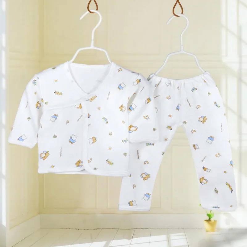 2PCS/Set Newborn Baby Cotton Underwear Sleepwear Infant Boys Girls Breathable Cartoon Animal Pattern Tops And Pants Outfits