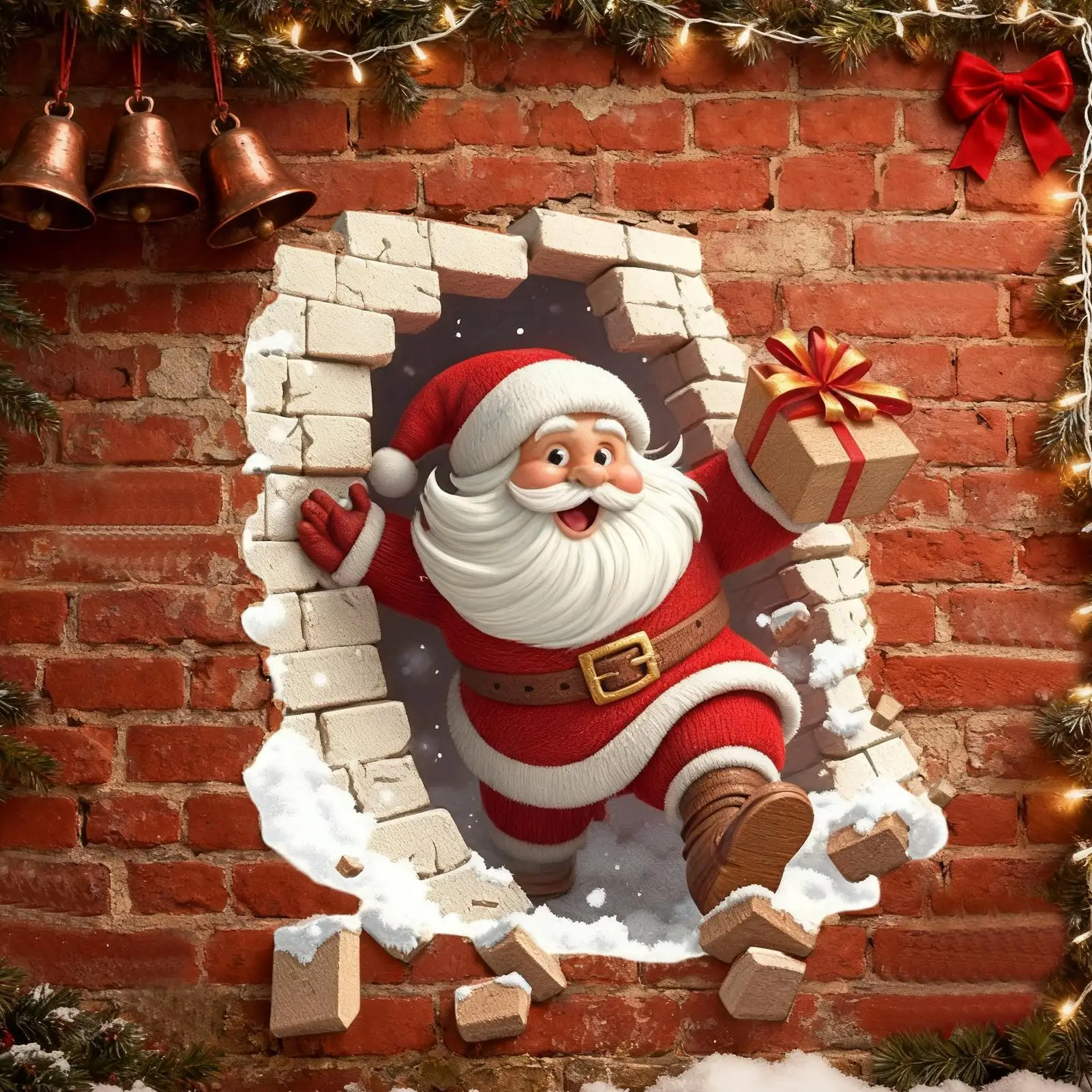Santa Wall Decal Christmas Santa Breaking Brick Wall Stickers Decor Seasonal Decal For Home Party Living Room Bedroom Bathroom