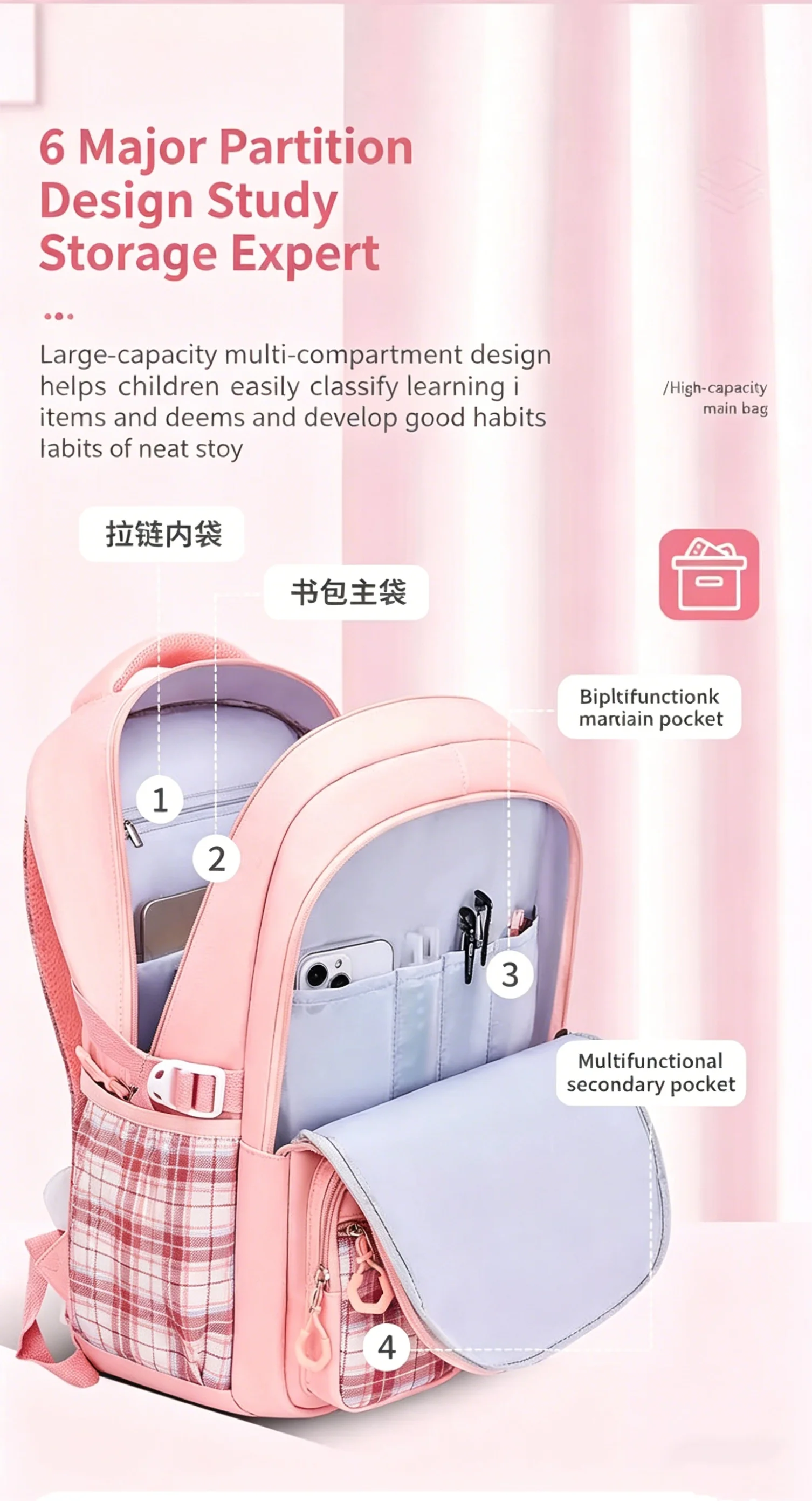 Ergonomic Spine Protecting School Backpack For Girls Waterproof Image 2