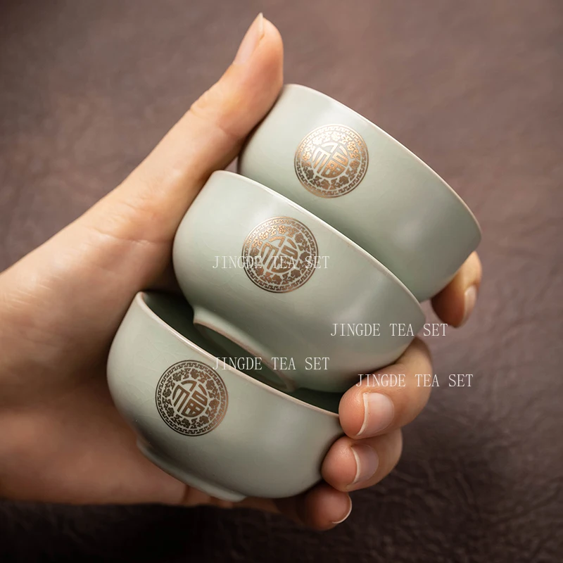 Ru Kiln Tea Cup Household High-end Master Cup Cute Ceramic Kung Fu Teaset for Personal Use Tea Set Accessories Underglaze Colour