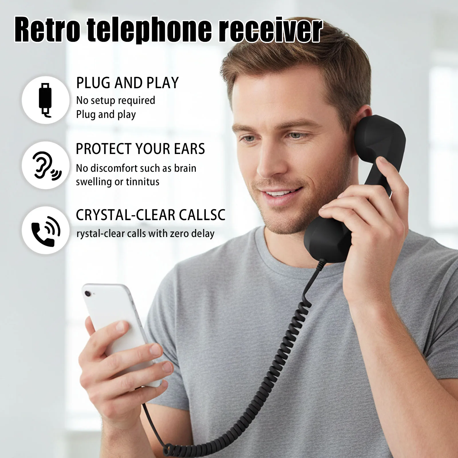 Ergonomic Vintage Wired Telephone Handset
