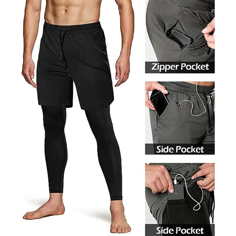 Compression Running Pants Men Double-deck 2 in 1 Sportswear Jogging Trousers Gym Training Tracksuit Workout Sport Sweatpants Men 4